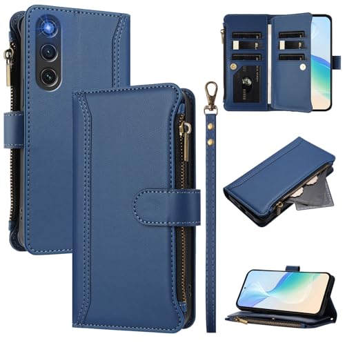 Rfvzubemok Compatible with Oppo K12x / A80 5GCover,Compatible with Oppo A3 Pro / A3x (China) Cover,Flip Kickstand Double Card Slots Zipper Wallet Case Blue