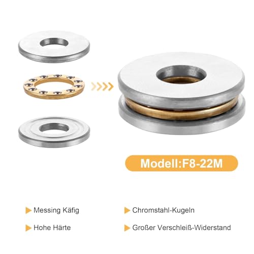 LOLYSIC 20 Stück F8-22M Miniatur Schubkraft Axialkugellager, Kugellager 8 mm x 22 mm x 7 mm, Druckkugellager Dicke Chromstahlband Unterlegscheiben für Maschinenbau, Förderanlagen, Industrieanwendungen