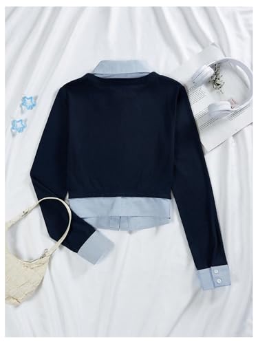 MakeMeChic Women's Striped Print Long Sleeve Shirt Button Down Collar Neck Blouse Tops2