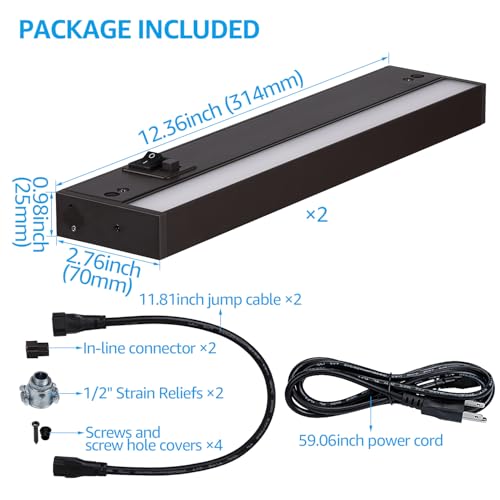 Image of TORCHSTAR 4-Pack 12 Inch 5CCT LED Under Cabinet Lighting Aluminum, Bronze | Linkable, ETL T24, Hardwired & Plug-in, 8W 600LM, CRI90, 120V Dimmable, For Kitchen Counter, 2700K /3000K /3500K /4000K /5000K