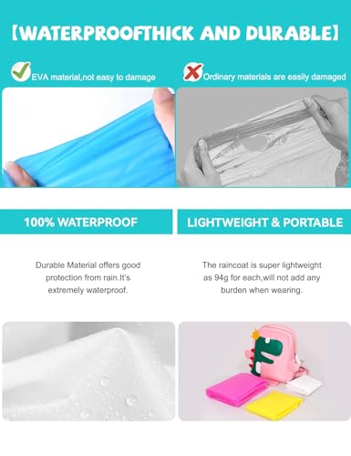 Maveek 4 Pack Kids Raincoat for Boys and Girls, 4 Colors Waterproof Poncho Hooded Rain Jacket for Kids Ages 5-10, Reusable Children Rain Coats for Theme Park, School, Camping, Hiking, Travel4