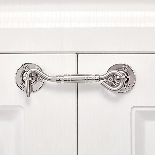 Iniret 2 Packs 4”Barn Door Latches，Brushed Nickel Heavy Duty Solid Thicken Stainless Steel Barn Gate Hook And Eye Latch,Sliding Door Antique Lock Gate Latch Wine Cabinet Carbon Steel Closet Door Latch #TOP2