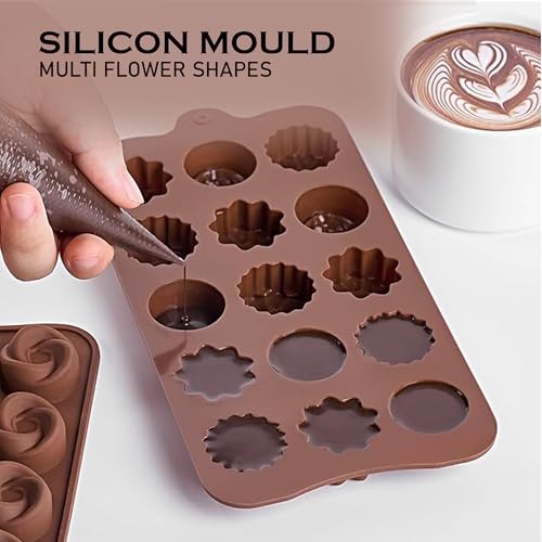 Image of HS Multiflower Silicone Mould, Non-Stick Food Grade Silicone Mould for Chocolate, Candy, Jelly & Ice Cube (Brown)