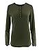 Limerose Women's Long Sleeve Lace Trim Tunic Tops Button Down Casual Blouse Cute Crew Neck Ribbed Shirt Army Green