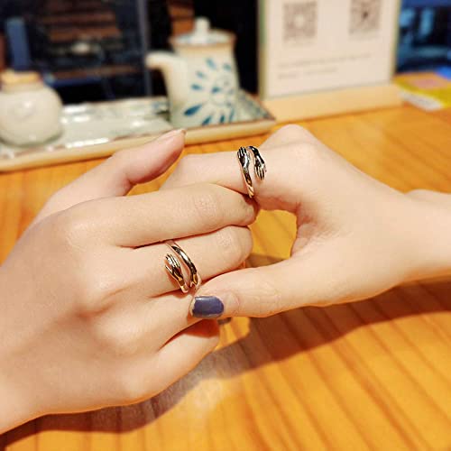 Masop Vogu Hug Rings For Women Sterling Silver Adjustable Ring For Women Girls, Silver Mens Ring Couple Rings Hugging Hands Ring Thumb Rings Knuckle Rings Toe Rings Promise Bands #TOP4