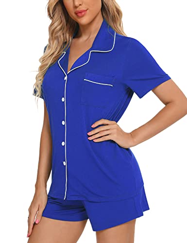 Image of Anjue Womens Pajamas Set Short Sleeve Button Down Soft Pj Sets S-XXL | V neck,Pyjamas,Modal,Wedding,Pijamas de mujer,Bridal party,Viscose,Knit,Cute,Lounge,Lightweight,Nursing,Holidays