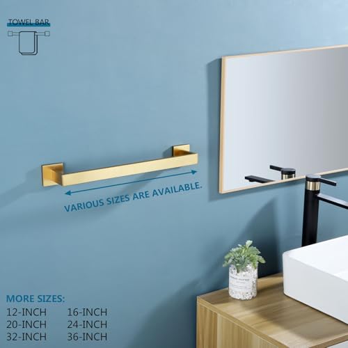 Image of KOKOSIRI Bath Towel Bar Kitchen Dish Cloths Hanger 16 Inch Hand Towel Holder Stainless Steel Wall Mounted, Brushed Gold, B4003BG-L16