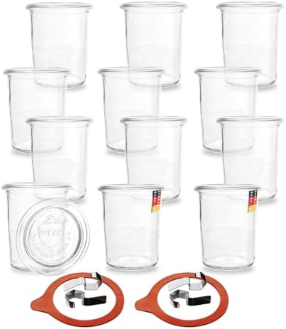 Weck Sturzglas 0,75l In Confezione Da 4 Con Anelli In Gomma E Clip Per Conserve, Vaso In Vetro Con Coperchio
