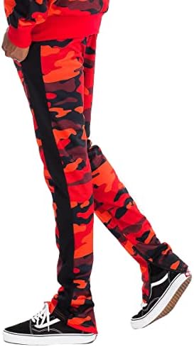 Weiv Gear Men’s Track Pants – Casual Camo Camouflage Print Drawstring Waist Ankle Zipper Slim Fit Sweatpants Joggers Active Athletic Workout TP600 Orange 3XL