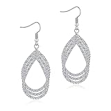 Silver Rhinestone Dangle Earrings Teardrop Statement Drop Earrings Sparkly Silver Prom Bridal Earrin