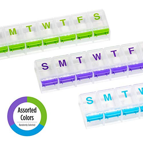 Image of Ezy Dose Weekly (7-Day) Pill Organizer, X-Large Planner, Color May Vary | Vitamin & Supplement Medicine Case, Spacious Push-Button Compartments, Convenient & Easy to Use, Travel-Friendly, BPA-Free