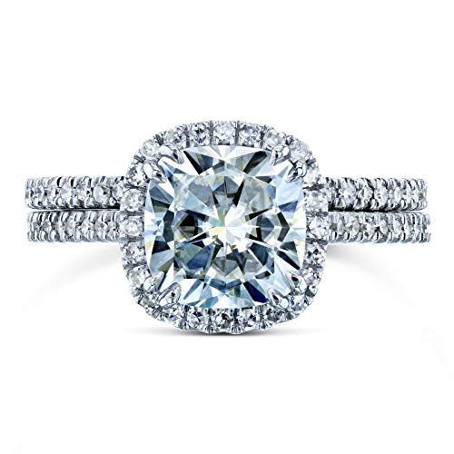 Kobelli Cushion Brilliant Moissanite Halo Bridal Wedding Rings Set 2 3/8 CTW 14k White Gold4