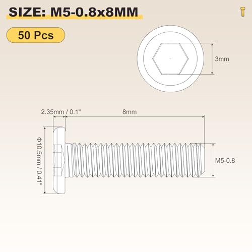 Image of METALLIXITY Flat Head Hex Socket Cap Screws Bolts(M5-0.8x8) 50Pcs, 304 Stainless Steel Hex Socket Furniture Bolts Screws - for Furniture Woodworking Project, Silver Tone