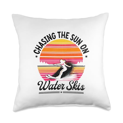 Retro Water Skiing Throw Pillow
