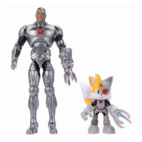 Zestaw figurek akcji DC x Sonic Tails i Cyborg, oficjalna licencja Jakks Pacific, zawiera klasyczne figurki akcji o wymiarach 2,5" i 5", przegubowa konstrukcja, kolekcjonerskie przedmioty Sonic x DC
