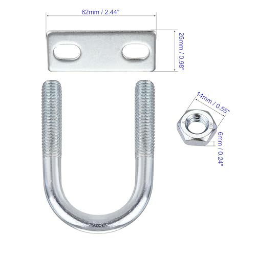 MACHSWON Round U-Bolt,2 Set Zinc Plated Alloy Steel M8 U Bolts 27mm(1.06") Inner Width 59mm Length with Nuts and Frame Plate for Automobiles Boat Trailer - Image 3