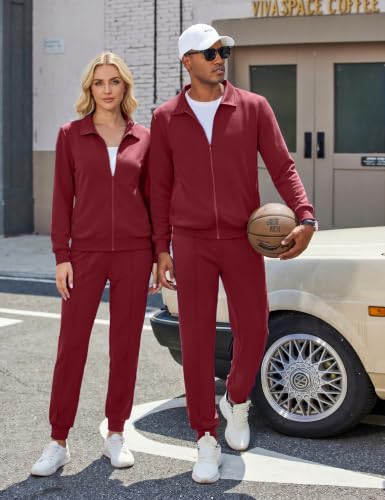 COOFANDY Men Jogging Track Suit Athletic Sweatsuit Training 2 Piece Airport Travel Fashion Sets Workout Outfit Wine Red — view 5