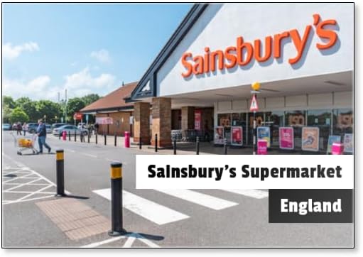 Sainsbury's Supermarket, Eastbourne, England. The Entrance to A Branch of The UK Supermarket Chain, Sainsburys, on A Bright Sunny Day., Fridge Magnet