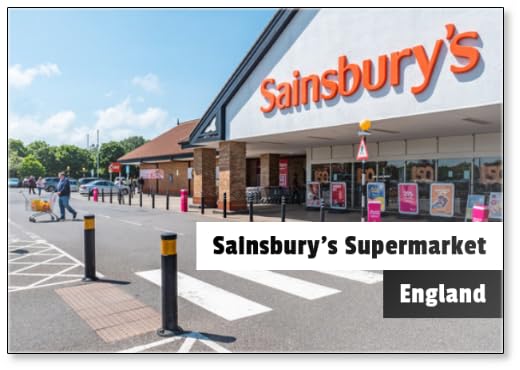 Sainsbury's Supermarket, Eastbourne, England. The Entrance to A Branch of The UK Supermarket Chain, Sainsburys, on A Bright Sunny Day., Fridge Magnet