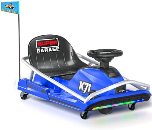 KerryYoo K71 24V7AH Drift Kart, Crazy Kart with 300W Brushless Motor, 12 mph, High/Low Speed Switch, 360° Drifting, Electric Go Kart for Kids Ages 6-12, 130 lbs Capacity – Blue