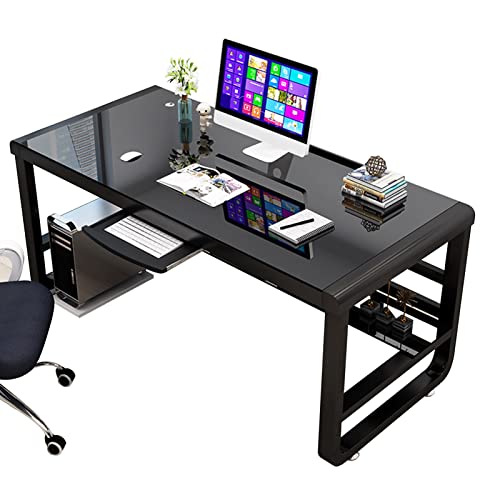 Computer Desk With Keyboard Tray Tempered Glass Modern Office Desk U Shape Study Writing Desk Computer Workstation For Home Office Usb Accessory Attribute Black Desks (Size : 39.3Inch) #TOP18