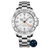 CEYADG Pagani Design Watches for Men GMT Mechanical Automatic Watch Self-Wind Analog Diver Waterproof Mens Watches with Stainless Steel Strap (White)
