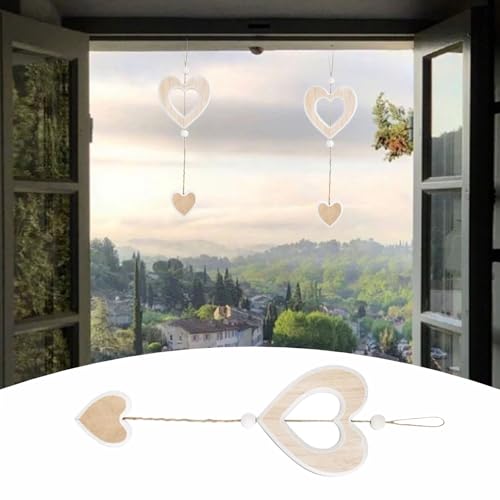 2 Stück Fensterdeko Hängend,Holzherzen Hängedeko,Fenster Deko Hängend,Deko Fenster Zum Hängen,Fensterdekoration,Holz Dekoherz Fensterdeko Dekoanhänger Für Hochzeiten Wohnzimmerdekoration Und Geschenke