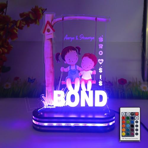 Image of lampees Acrylic Rakhi Gift for Sister-Brother Personalized Name UV Print Lamp | Customized Rakshabandhan Gifts for Sister and Brother (Multicolor Remote)