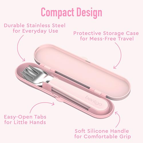 Image of Bentgo Kids Stainless Steel Utensil Set - Reusable Fork, Spoon & Storage Case, PFAS- & BPA-Free, Easy-Grip Handles, Lightweight, Dishwasher Safe, School Lunch, Travel & Outdoors (NEW Ballet and Bows)