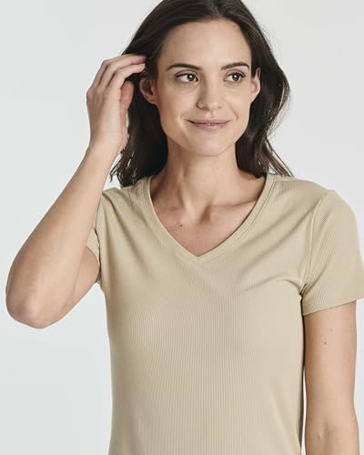 Image of Real Essentials 3 Pack: Women's Ribbed Knit Short-Sleeve V-Neck Swing T-Shirt Casual Dress (Available in Plus)