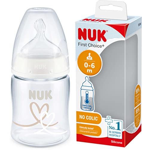 NUK First Choice+ biberón | 0-6 meses | Control de temperatura | Chupete de silicona | Válvula anticólico | Libre BPA | 150 ml