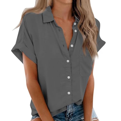 Short Sleeve Cardigans for Women Lapel Button Down Shirts Casual Plain Shirts 2025 Summer Top with Pockets S-XXL