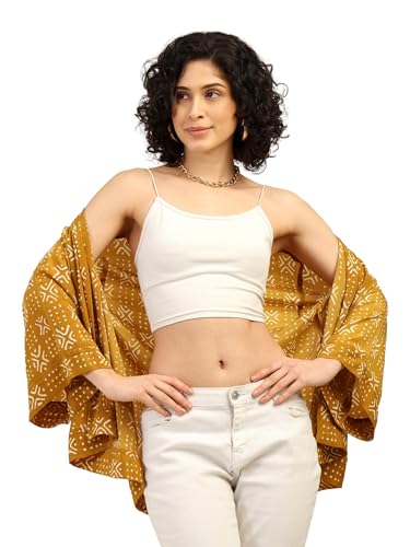 Image of KE KANHA EXPORTS Shrugs for Women Stylish | Beach Outfits for Women Cover Up | Western Summer Shrug for Woman | Soft Silky Free Size Boho Multicolour Kimono Bust 30-42