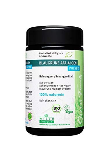 Bio AFA Algen Pulver 50g - Wilco Green Foods - 100% Naturreines Biologisches Nahrungsergänzungsmittel für körperliche Fitness und ein gesteigertes Wohlbefinden - Vitamin B12 Cover