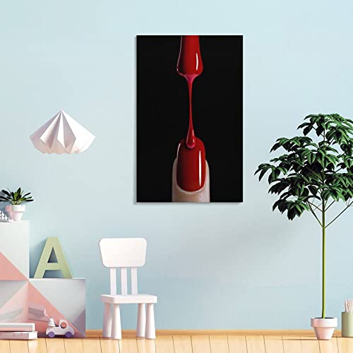 Fashion Art Red Lips And Nail Poster Beauty Salon Decor Canvas Painting Posters And Prints Wall Art Pictures for Living Room Bedroom Decor 12x18inch(30x45cm)