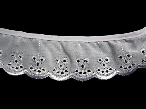 Altotux 2" White Gathered Ruffled Cotton Eyelet Lace Trim Lot Notions by 5 Yards