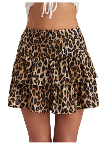 Floerns Women's Y2k Cheetah Print Skirts Tiered Layered Leopard Cute Mini Skirts Brown Medium