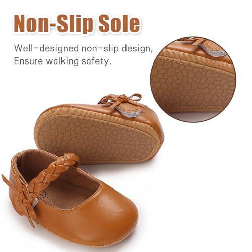 Image of Baby Girl Mary Jane Flats Dress Shoes - Infant Newborn Shoes Anti-Slip Soft PU Leather Party School Wedding Princess Baby Girl Shoes 0-18M