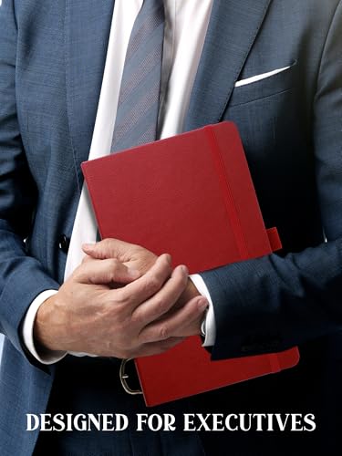 Image of DOODLE A5 Executive Hardbound PU Leather Notebook Diary - 160 Pages, 80 GSM | Pen Loop, Ribbon Bookmark & Elastic Closure | Office Diary for Men & Women - Red | Professional & Personal Use