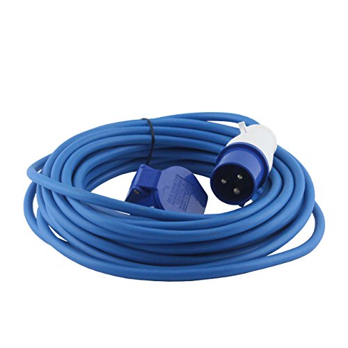 Zexum 3082 - Cable alargador para caravana y camping, 16 A, macho a hembra, color azul, 1 m
