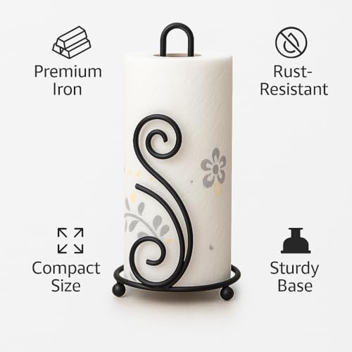 Image of Craft Expertise Tissue Paper Holder - Black Iron Toilet Paper Holder for Bathroom -Toilet Roll Holder & Organizer - Durable Toilet Tissue Rack (Length 4.5 x Width 4.5 x Height 9 Inches) (Napkin-SS)