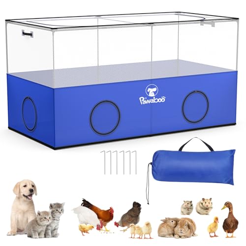 Pawaboo Small Animal Playpen, Foldable Pet Playpen Cage Tent for Puppy Kitten Guinea Pig Rabbit Chicken Hamster Indoor Outdoor Use, Pet Fence with Breathable Mesh Wall and Bottom, Blue