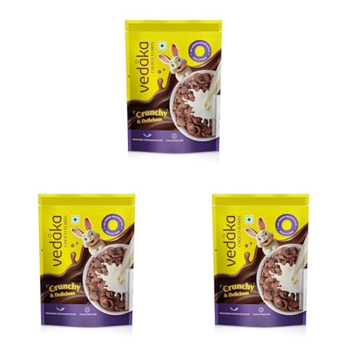 Image of Amazon Brand - Vedaka Choco Flakes 1.2 kg | Irresistible Chocolate Flavor | Crunchy and Delicious | High in Fiber | No added Preservatives (Pack of 3)