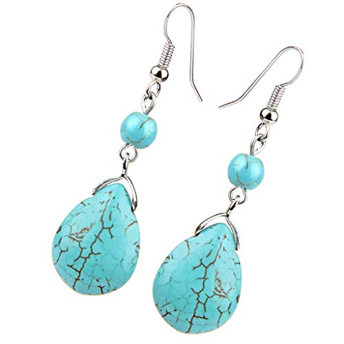 Fityle Temperamento Textura Turquesa Brincos Noiva Dangle Drop Ear Rings Azul, Meticuloso Trabalho A