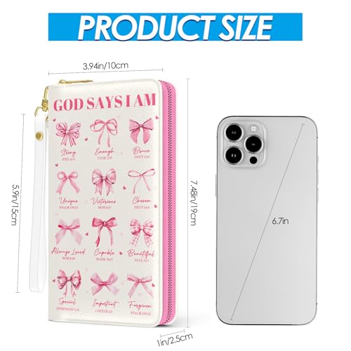 Inspirational Womens Wallet, Pink Bow Christian God Wristlet Wallet For Women, God Says I Am Credit Card Holder Purse, Birthday Christmas Graduation Gifts For Women Mom, Travel Office Daily Purse3