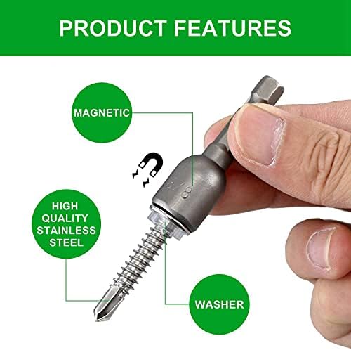 Litorange 101 PCS M5.5 Stainless Steel Self Drilling Hex Head Screws with Gasket, 4 Sizes of Hex Head Self Tapping Screws with Socket M5.5 * 25 38 45 50 mm, Boxed