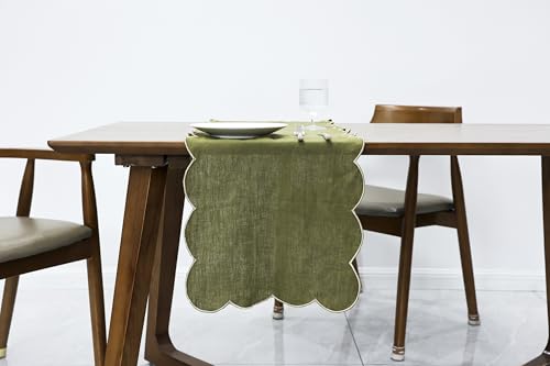 AORISSI Linen Scalloped Edge Olive Green