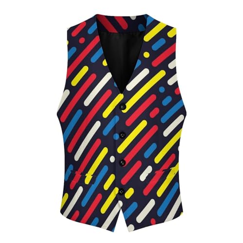 Colored Rounded Lines And Dots Men's Suit Vest Slim Fit V-Ncek Waistcoat Business Casual Vest4