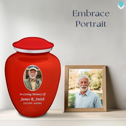 Image of Geturns - Adult Cremation Urns for Human Ashes I Large Red Photo Funeral Urn for Female and Male I 200 lbs