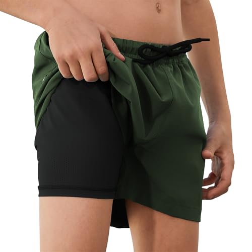 Image of EDOTON Boys Swimming Shorts for Beach Summer Quick Dry Swim Trunks Drawstring Mesh Lining with Pocket 5-16 Years, 14-16 Years, Army Green